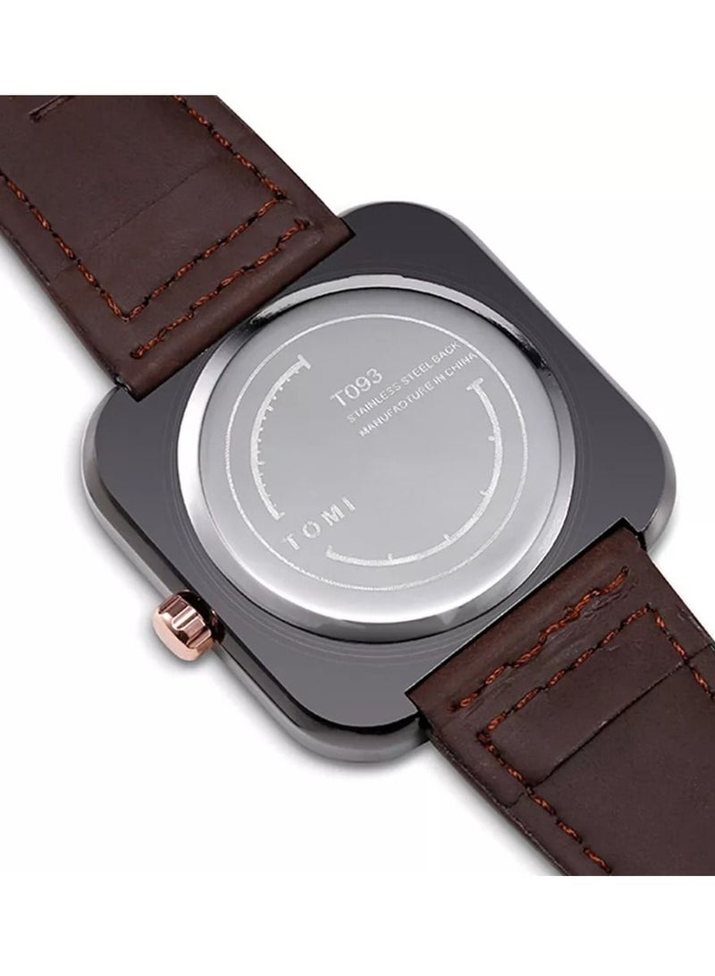 TOMI elegant dark brown leather strap analog watch for men and women, watch face size 42 MM - Image 2