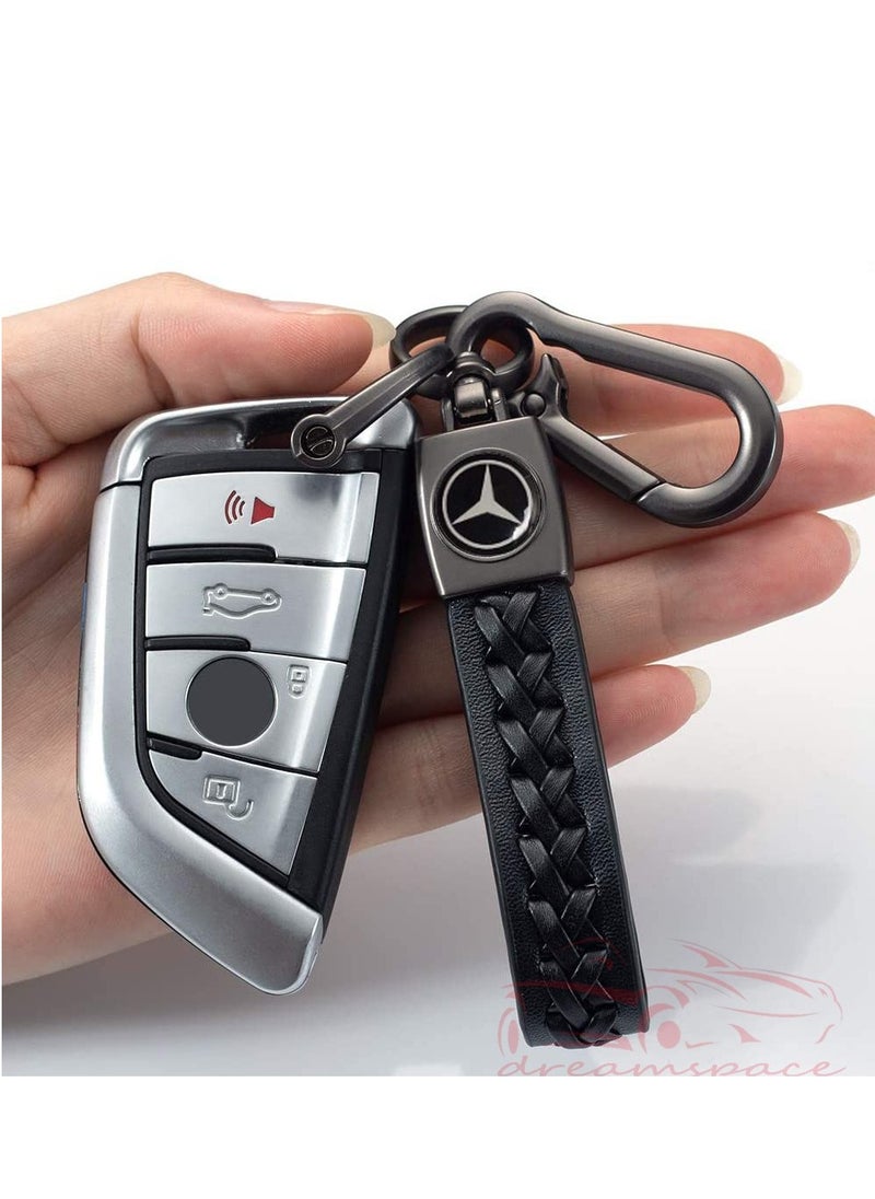 Generic Leather Logo Keychain for Mercedes-Benz Car and Metal Chain Keyring - Black  - Image 2