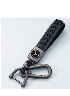 Generic Leather Logo Keychain for Mercedes-Benz Car and Metal Chain Keyring - Black  - Image 1