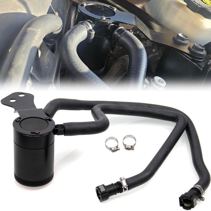 RULLINE Baffled Oil Catch Can Kit Oil Separator Reservoir Tank Compatible wtih 20162022 Chevy Camaro SS with 2 Port Black Oil SeparatorBlack