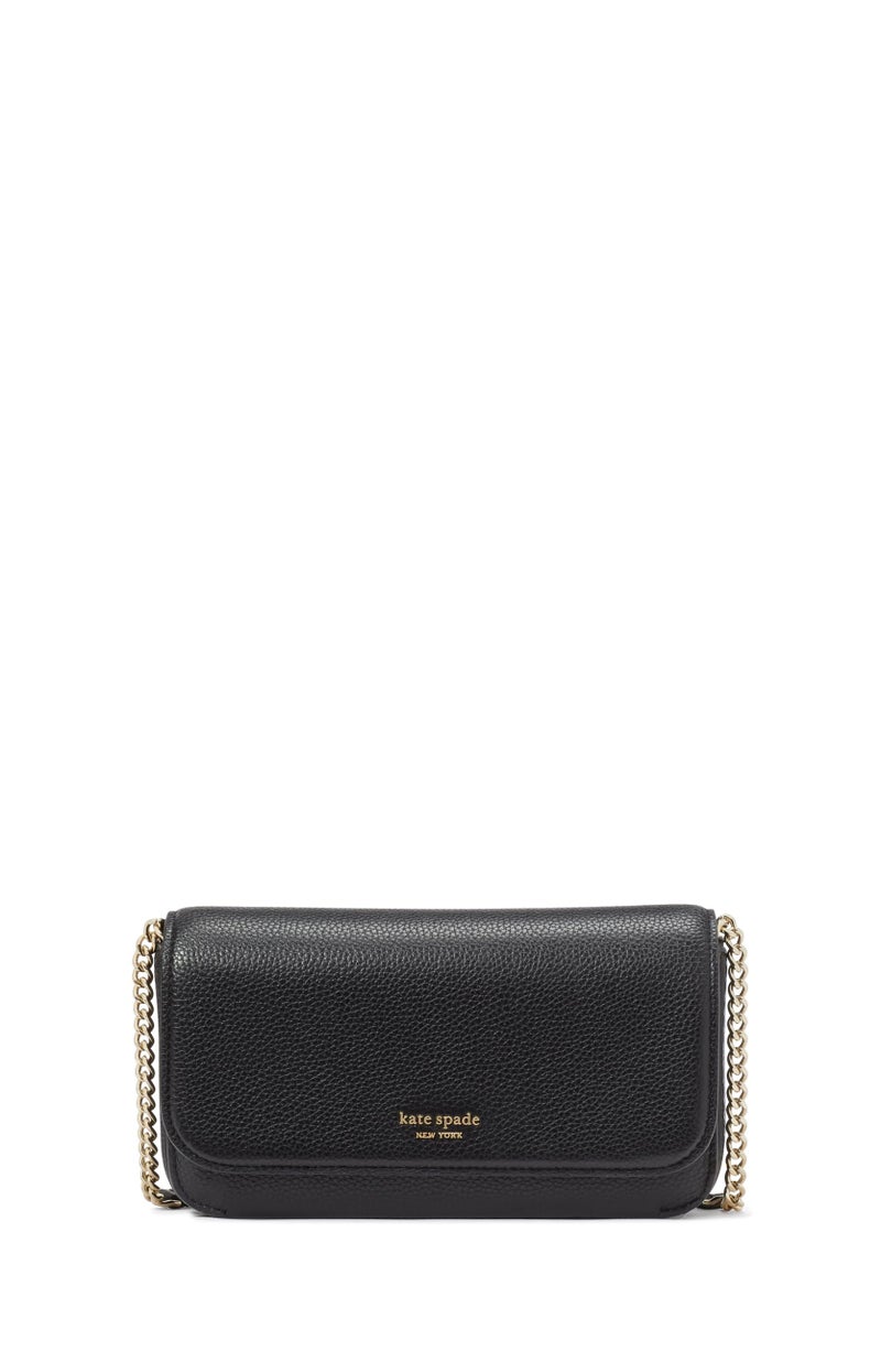 Kate Spade New York محفظة كيت سبيد نيويورك آفا من الجلد المدبوغ بسلسلة قابلة للطي، سوداء - Image 1