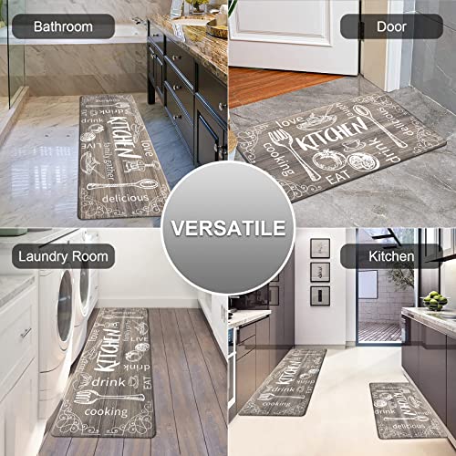 HEBE Kitchen Mats for Floor Set of 2 Thick Anti Fatigue Mat for Cushioned, Waterproof Non-Slip Rugs Comfort Standing Chef Mat for Kitchen Sink, Laundry Room, Farmhouse Home Decor, Brown - Image 2