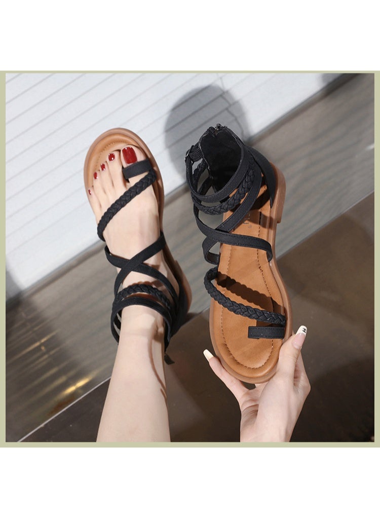 NIBEMINENT Sandals Women  Summer Cross Strap Open Toe Casual Strap Roman Shoes Wedge Large Size Women's Shoes - Image 3