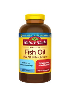 Burp Less Fish Oil 1000 mg Softgels, Fish Oil Supplements, Omega 3 Fish Oil for Healthy Heart Support, Omega 3 Supplement with 320 Softgels, 160 Day Supply