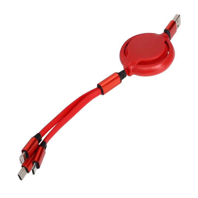 3 In 1 Charger Cable 1M/3.3Ft Chinese Red Roller Structure Design Retractable Charging Cable - Anti-Oxidation Metal Head High-Quality Thread Body Safe Fast Charging Universal Charger Cable for Busines - Image 4