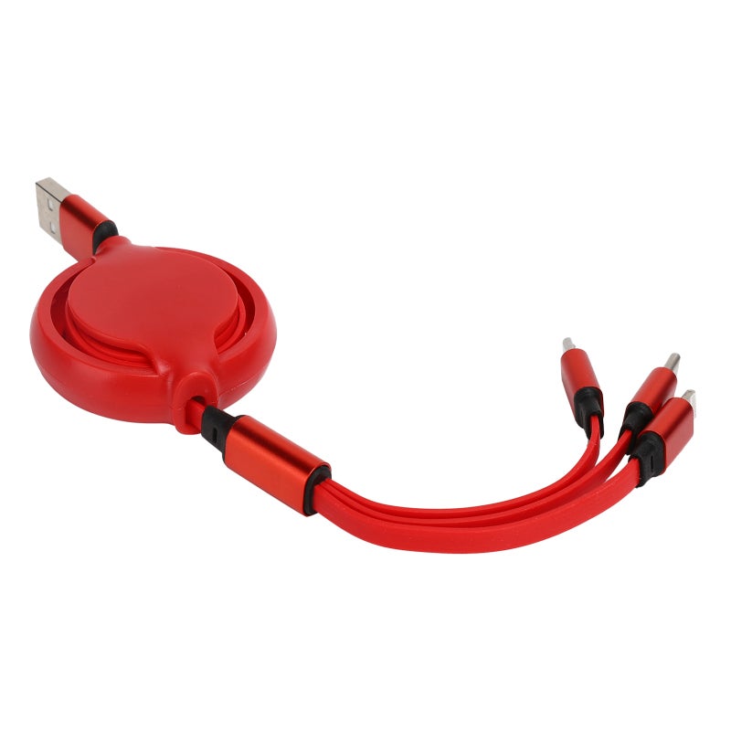 3 In 1 Charger Cable 1M/3.3Ft Chinese Red Roller Structure Design Retractable Charging Cable - Anti-Oxidation Metal Head High-Quality Thread Body Safe Fast Charging Universal Charger Cable for Busines - Image 1