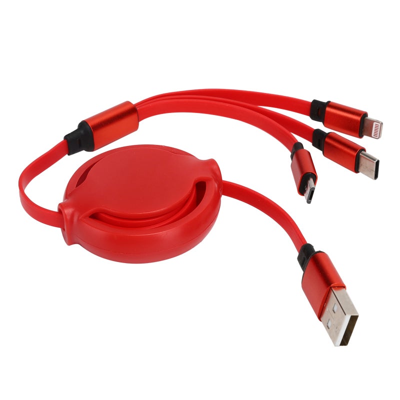 3 In 1 Charger Cable 1M/3.3Ft Chinese Red Roller Structure Design Retractable Charging Cable - Anti-Oxidation Metal Head High-Quality Thread Body Safe Fast Charging Universal Charger Cable for Busines - Image 2