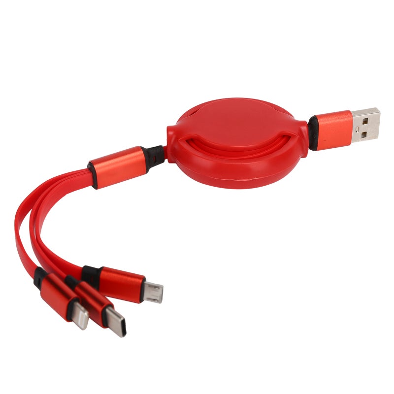 3 In 1 Charger Cable 1M/3.3Ft Chinese Red Roller Structure Design Retractable Charging Cable - Anti-Oxidation Metal Head High-Quality Thread Body Safe Fast Charging Universal Charger Cable for Busines - Image 5