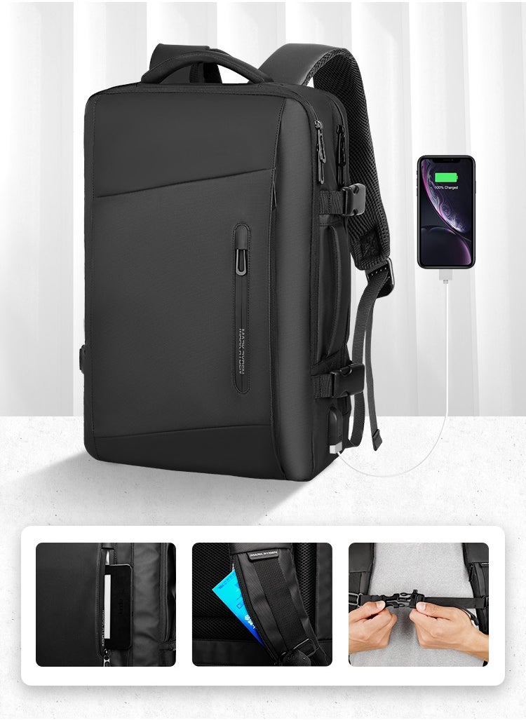 MARK RYDEN - MARK RYDEN 9299 Black Casual Laptop Backpack Fits for 17.3 Laptop with USB port - Image 1