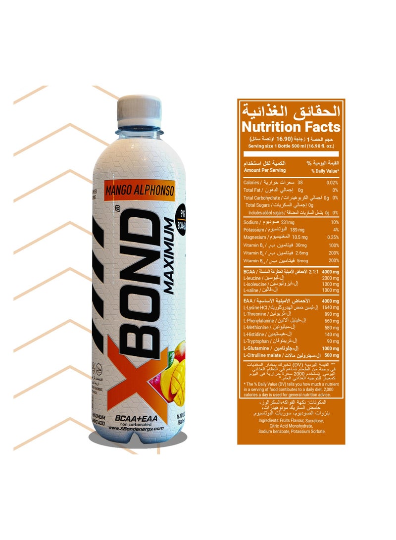 Xbond Energy X-BOND 9g BCAA + EAA Mango Alphonso Maximum Recovery Non Carbonated Drink Maximum Amino Drink Electrolytes Drink 16 fl oz 500 ml Sugar Free 34 Calories 60 Mg - Image 3