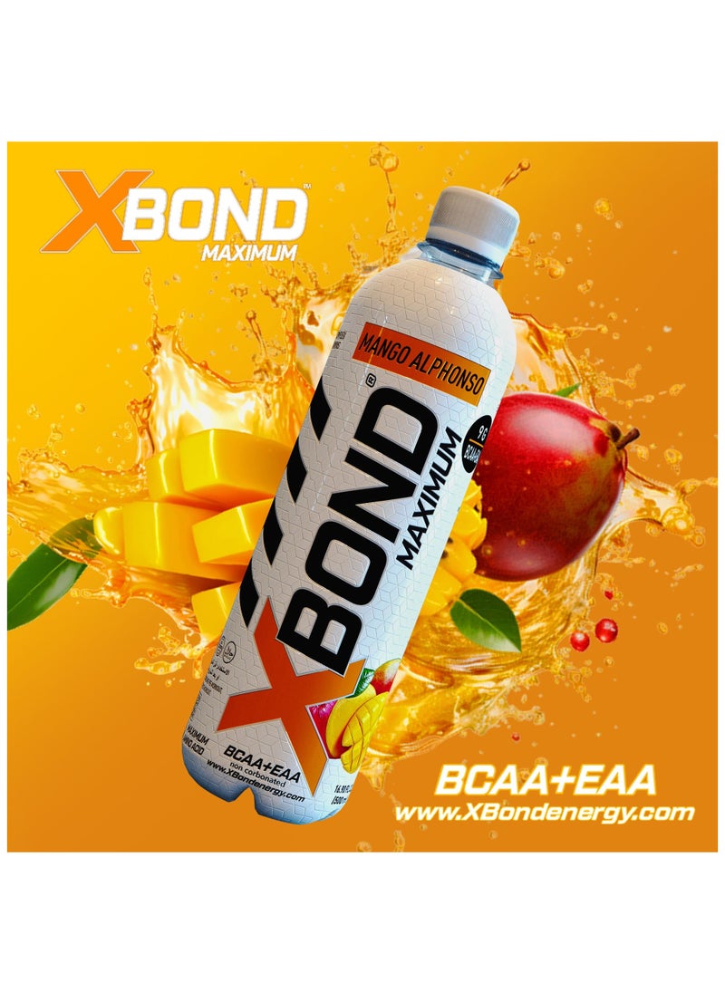 Xbond Energy - X-BOND 9g BCAA + EAA Mango Alphonso Maximum Recovery Non Carbonated Drink Maximum Amino Drink Electrolytes Drink 16 fl oz 500 ml Sugar Free 34 Calories 60 Mg - Image 1