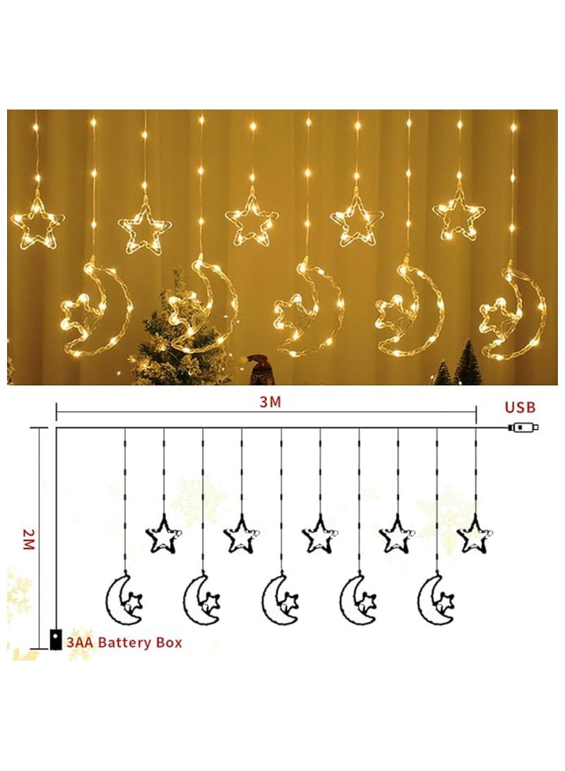 يوويل جهاز تحكم عن بعد 3 في 1، أضواء رمضان تعمل بالبطارية وUSB، ديكورات رمضان للمنزل، ستارة نافذة أضواء القمر على شكل نجمة لحفلة رمضان، أضواء ديوالي معلقة باللون الأبيض الدافئ  - Image 4