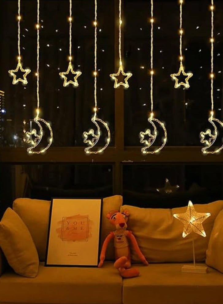 يوويل جهاز تحكم عن بعد 3 في 1، أضواء رمضان تعمل بالبطارية وUSB، ديكورات رمضان للمنزل، ستارة نافذة أضواء القمر على شكل نجمة لحفلة رمضان، أضواء ديوالي معلقة باللون الأبيض الدافئ  - Image 5