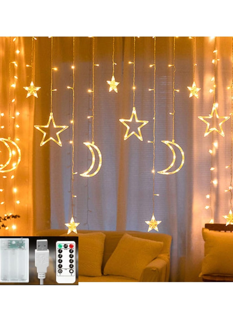 يوويل جهاز تحكم عن بعد 3 في 1، أضواء رمضان تعمل بالبطارية وUSB، ديكورات رمضان للمنزل، ستارة نافذة أضواء القمر على شكل نجمة لحفلة رمضان، أضواء ديوالي معلقة باللون الأبيض الدافئ  - Image 2