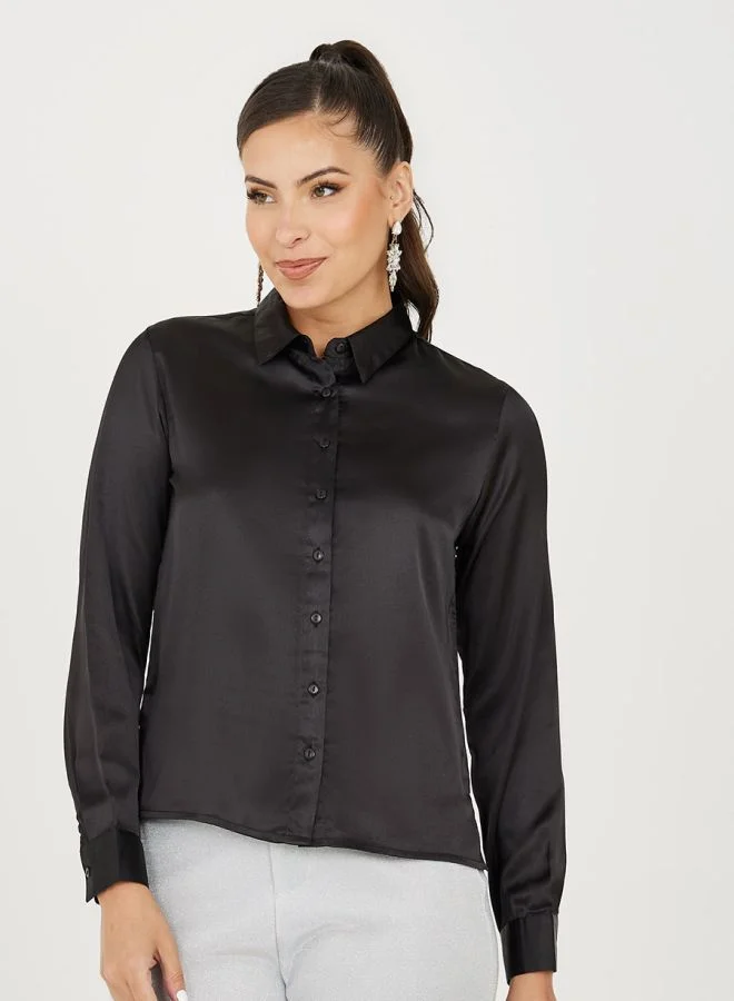 Styli Slim Collar Satin Regular Length Shirt