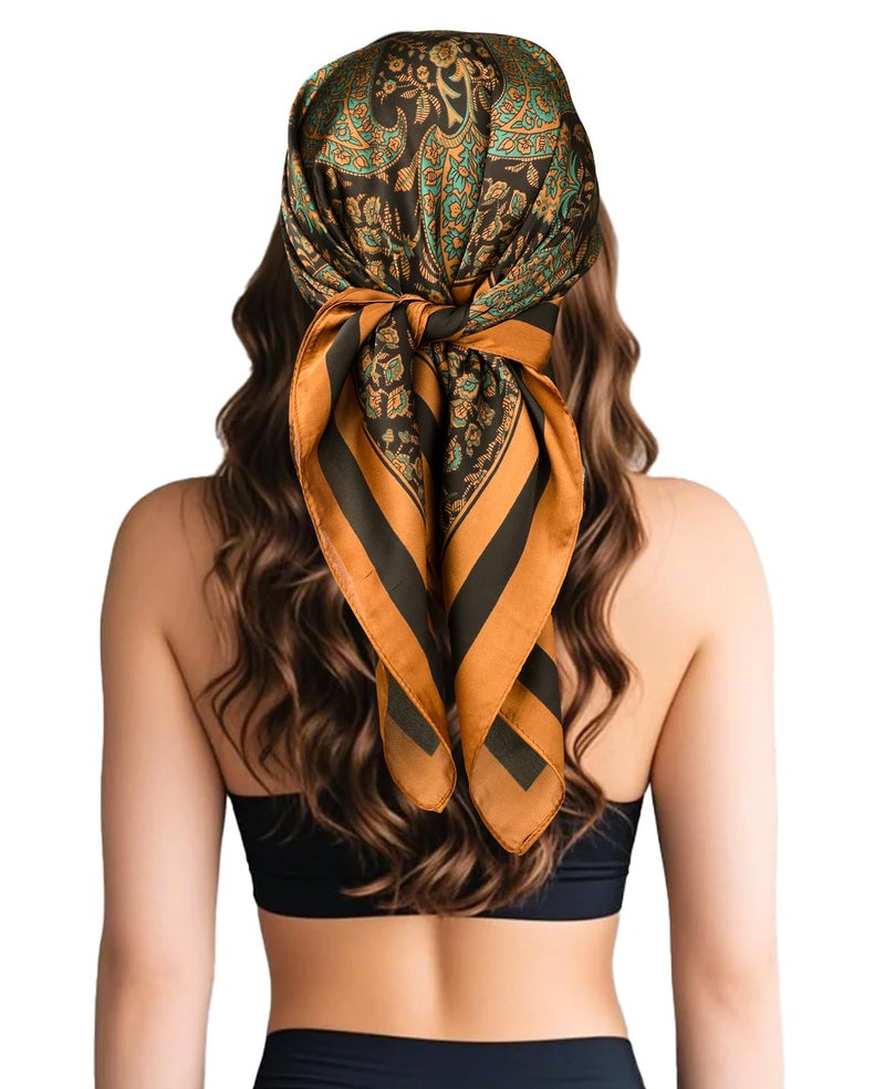 Sumolux Head Hair Scarf for Women Like Satin Silk Scarf Bandana Hair Wrapping Night Large Square Scarves 27.5" - Image 4