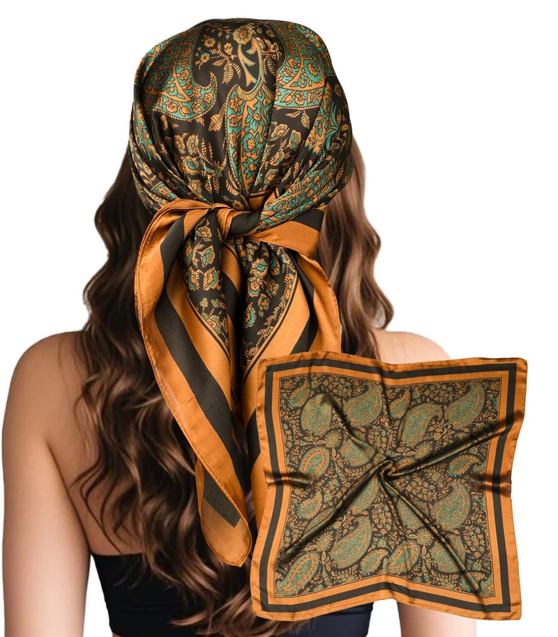 Sumolux Head Hair Scarf for Women Like Satin Silk Scarf Bandana Hair Wrapping Night Large Square Scarves 27.5" - Image 1