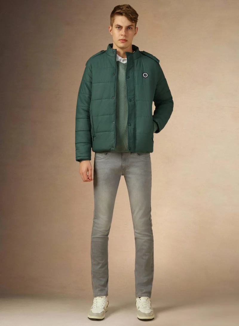 Dennis Lingo Men's Teal 100% Polyester Solid Padded Regular Fit Jacket