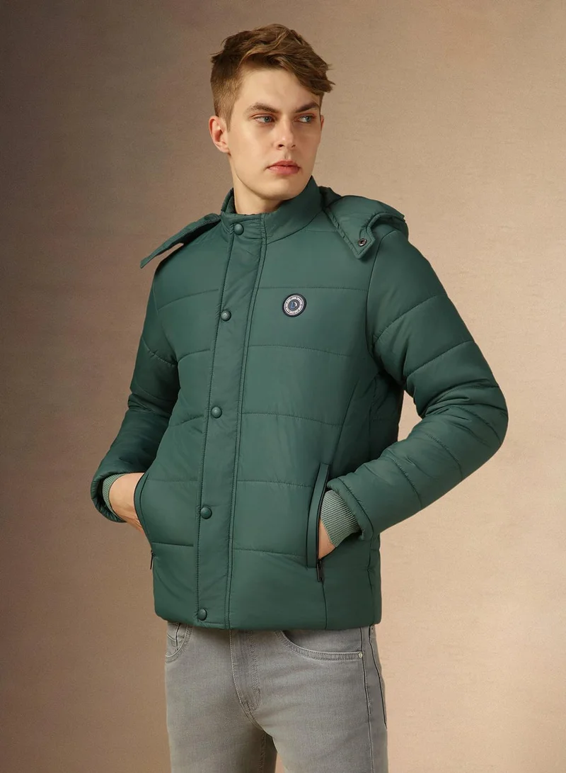 Dennis Lingo Men's Teal 100% Polyester Solid Padded Regular Fit Jacket