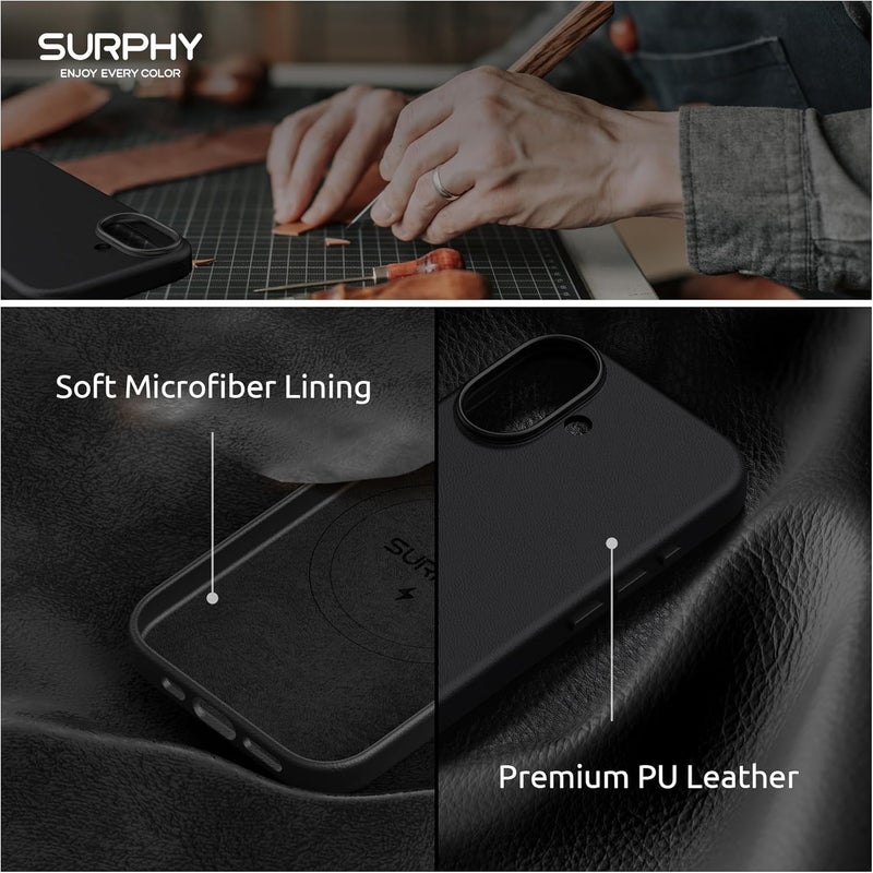 SURPHY Designed for iPhone 17 Leather Case, Compatible with MagSafe Wireless Charging Faux Leather Case with Metallic Buttons and Microfiber Lining for 17 6.3 inch 2025, Black - Image 5