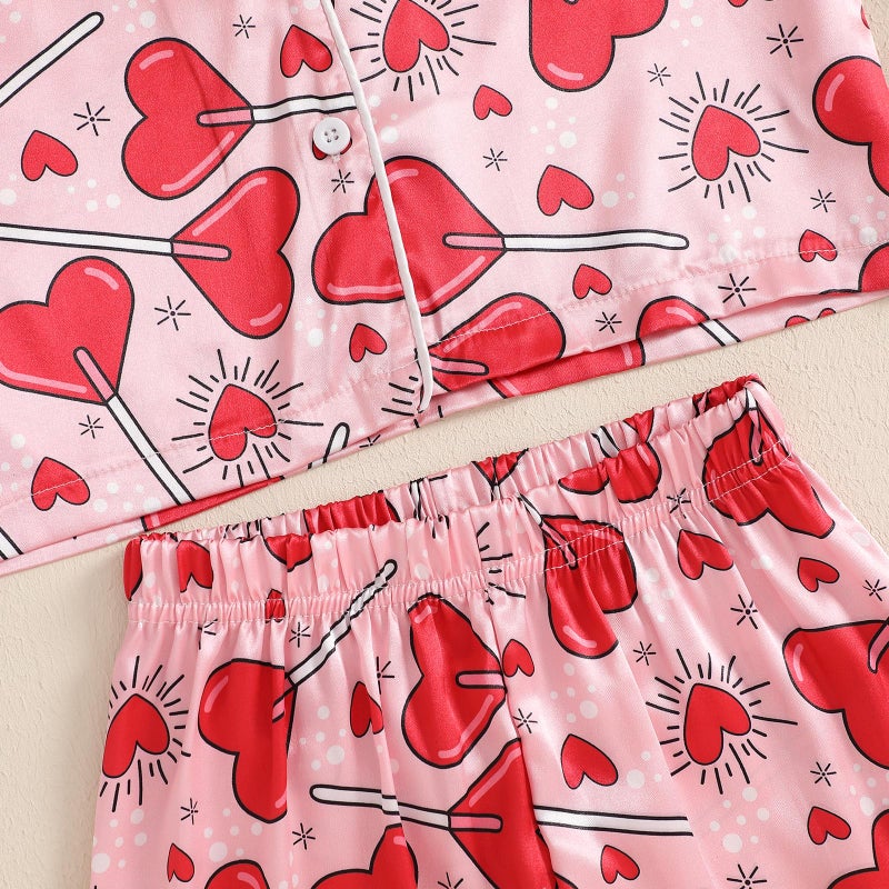 Ayalinggo Toddler Kids Baby Girl Solid Pjs Ruffle Long Sleeve Button Shirt Top and Pants Cotton 2Piece Pajamas Set (Love heart candy, 2-3 Years) - Image 5