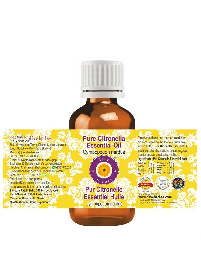 Deve Herbes Pure Citronella Essential Oil (Cymbopogon nardus) Steam Distilled 30ml (1 oz) - Image 2