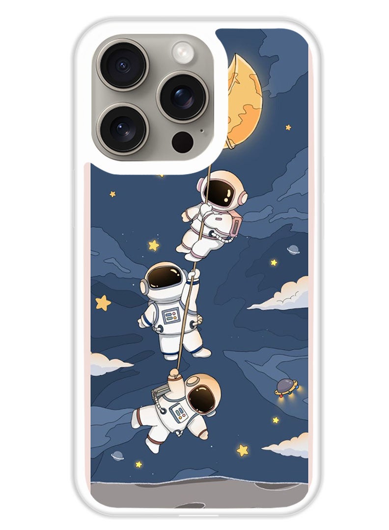 Theodor Protective Case Cover For APPLE IPHONE 15 Pro Max Astronauts hanging (White Bumper) - Image 1