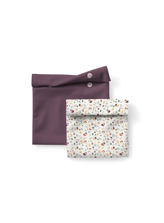 اسمبلي أكياس Esembly Snack + Sammy - أكياس الوجبات الخفيفة والسندويتشات القابلة لإعادة الاستخدام | حقيبة تخزين سيليكون للطعام | آمنة للاستخدام في الميكروويف وغسالة الأطباق - مجموعة من قطعتين - Terrazzo، Plum - Image 1