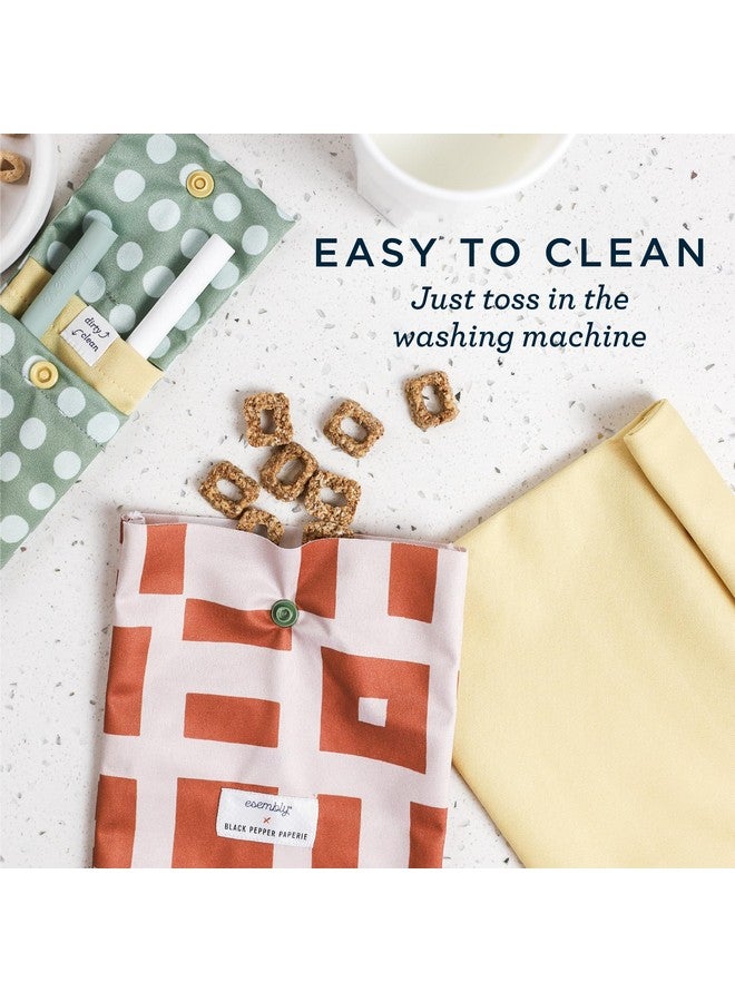 اسمبلي أكياس Esembly Snack + Sammy - أكياس الوجبات الخفيفة والسندويتشات القابلة لإعادة الاستخدام | حقيبة تخزين سيليكون للطعام | آمنة للاستخدام في الميكروويف وغسالة الأطباق - مجموعة من قطعتين - Terrazzo، Plum - Image 2