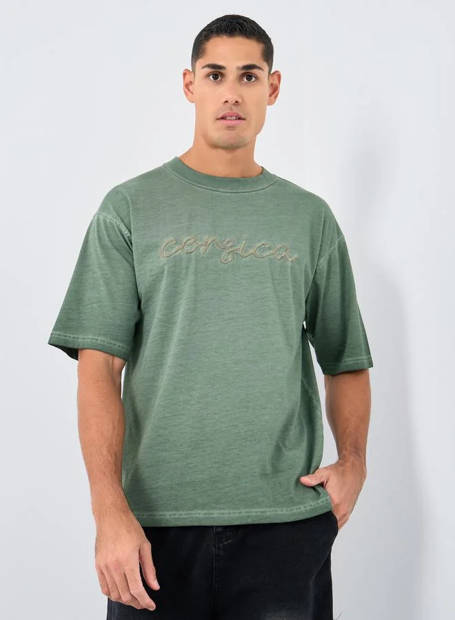 Styli Slogan Print Oversized Crew Neck T-Shirt