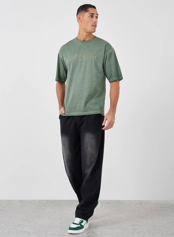 Styli Slogan Print Oversized Crew Neck T-Shirt