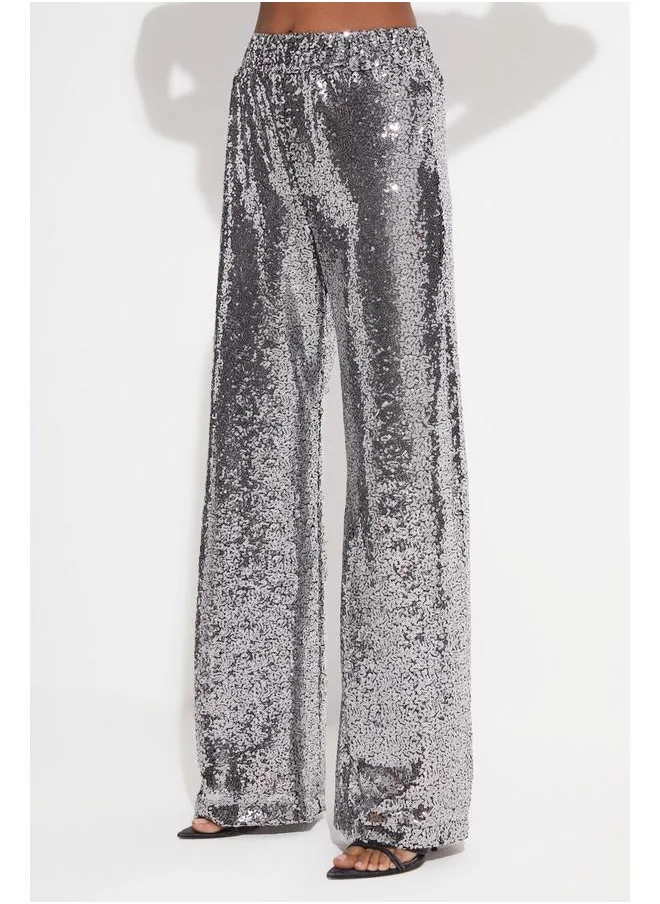 JUNE June Sequined Loose Trouser Silver