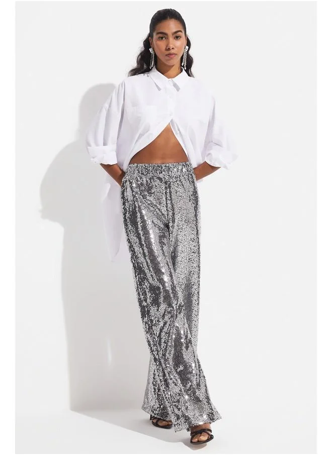 جون June Sequined Loose Trouser Silver