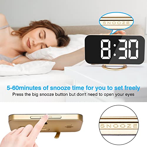 Sukeen Digital Alarm Clock,6" Large LED Display with Dual USB Charger Ports | Auto Dimmer Mode | Easy Snooze Function, Modern Mirror Desk Wall Clock for Bedroom Home Office for All People (Gold) - Image 3