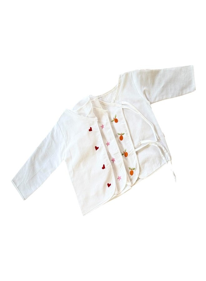 Picksparrow ملابس أطفال حديثي الولادة مطرزة من القطن الخالص من Picksparrow للجنسين (أكمام طويلة، طقم من 3 قطع) (مقاسات: 0 شهر، 3 أشهر، عادي، وردي) - Image 1