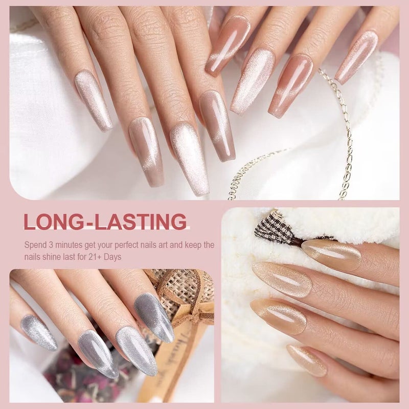 RARJSM Cat Eye Gel Nail Polish Set Silver Glitter Nude Purple Pink Red Champagne Gold Brown 6 Colors 9D Galaxy Velvet Ice Jelly Gel Polish with Magnet Stick UV LED Curing Requires Soak Off Home Salon - Image 4