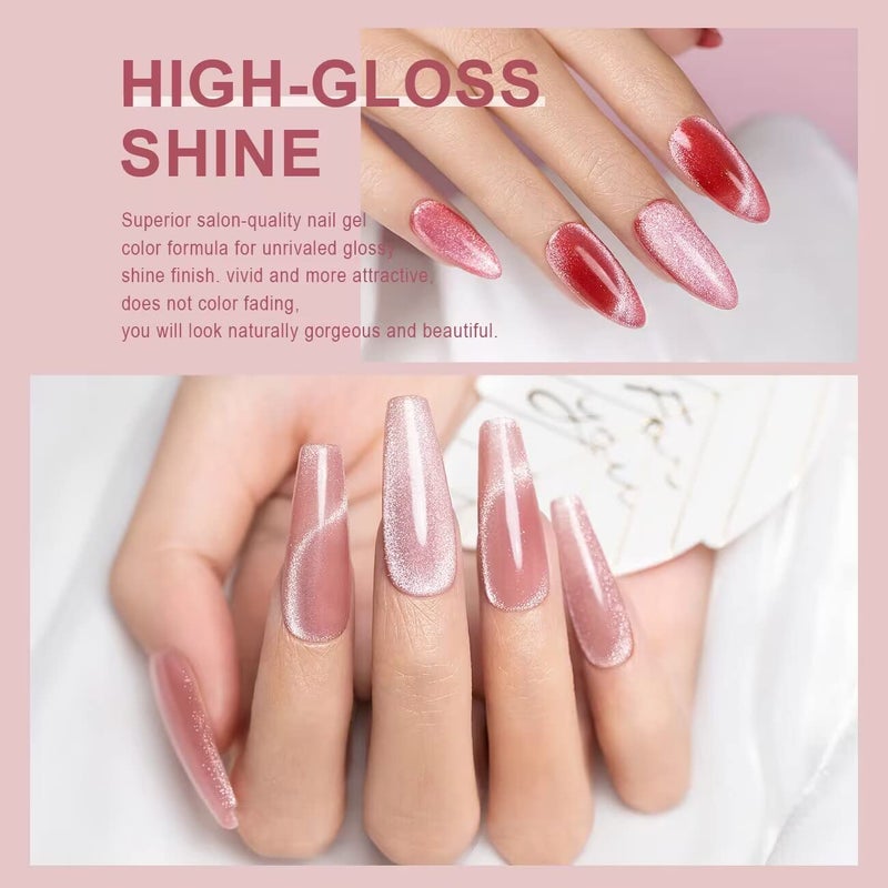 RARJSM Cat Eye Gel Nail Polish Set Silver Glitter Nude Purple Pink Red Champagne Gold Brown 6 Colors 9D Galaxy Velvet Ice Jelly Gel Polish with Magnet Stick UV LED Curing Requires Soak Off Home Salon - Image 3