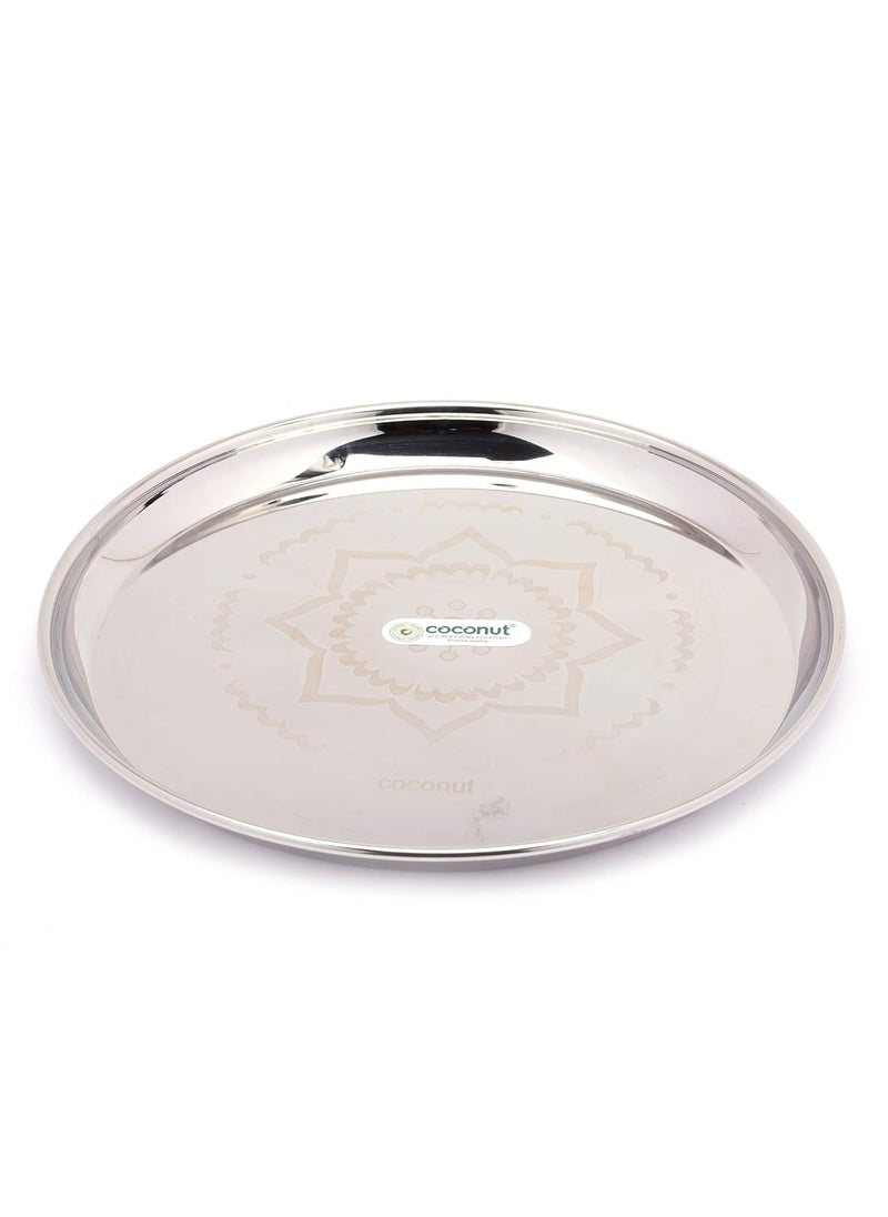 Coconut Coconut Stainless Steel Heavy Guage Full Plates Rangoli Design Round Dinner Plates - 6 Pcs Set (27.5 Cms Each)  - Image 2