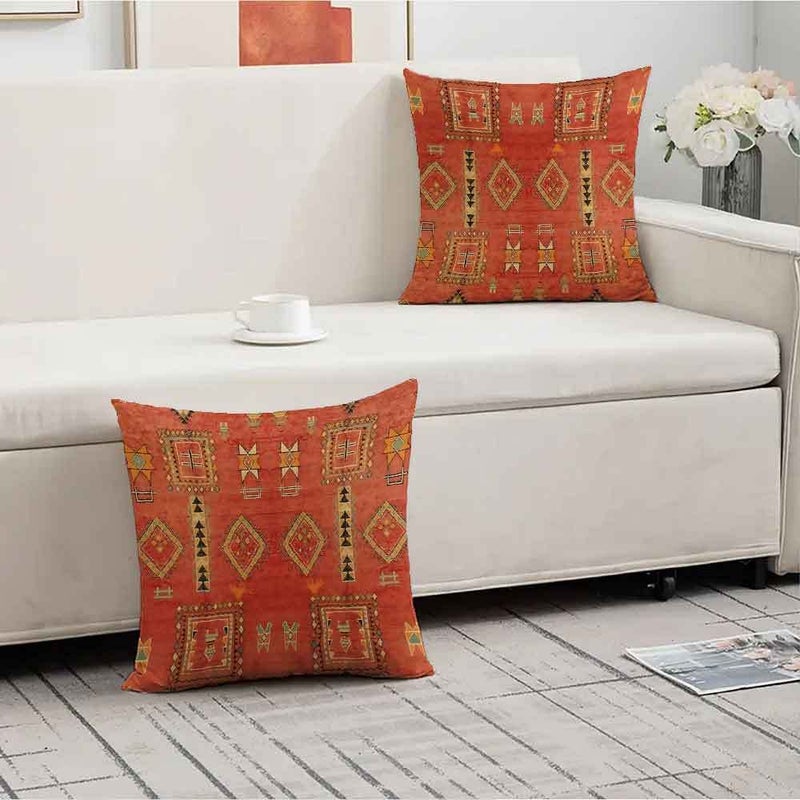 20 Inch Set Of 2 Boho Style Pillow Covers With Earthy Geometric Patterns Tribal Inspired Print For Fall Home Decor Bedding And Cushion Accessories - Image 4