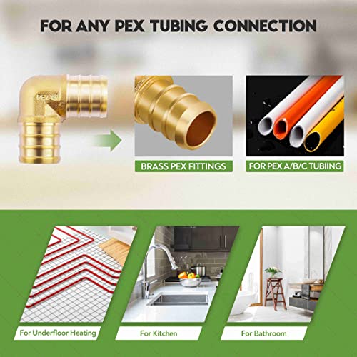 Litorange 3/4 inch PEX 90 Degree Elbow 3/4" (pack of 8) Lead-Free Brass Barb Crimp Pipe Fitting/Fittings - Image 5