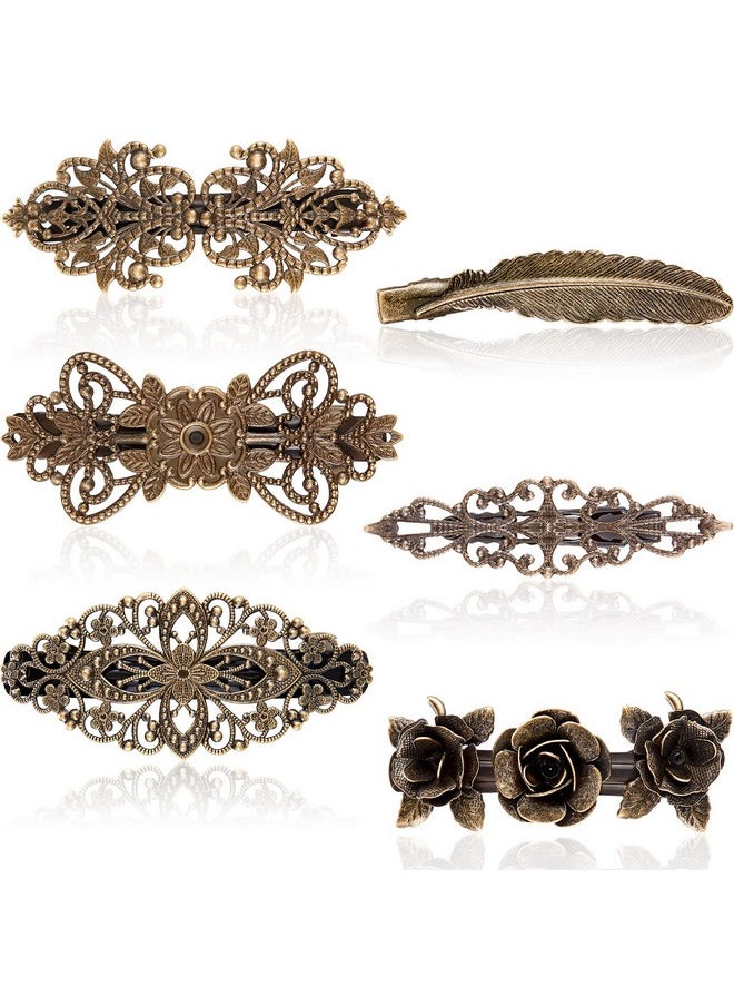WILLBOND 6 Pieces Vintage Hair Barrettes For Women Retro French Flower Hair Clips Metal Bronze Barrettes Floral Feather Hair Pins For Women Girl Hair Styling Accessories  - Image 1