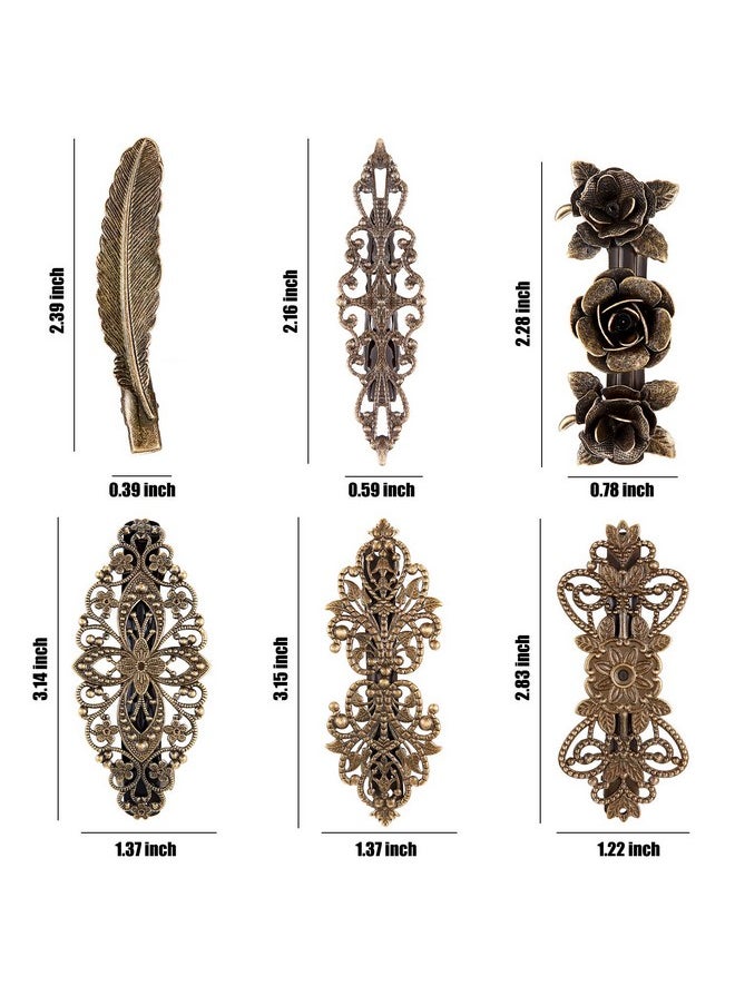 WILLBOND 6 Pieces Vintage Hair Barrettes For Women Retro French Flower Hair Clips Metal Bronze Barrettes Floral Feather Hair Pins For Women Girl Hair Styling Accessories  - Image 2