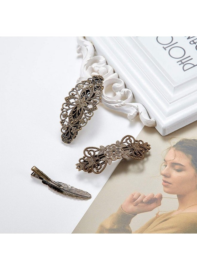 WILLBOND 6 Pieces Vintage Hair Barrettes For Women Retro French Flower Hair Clips Metal Bronze Barrettes Floral Feather Hair Pins For Women Girl Hair Styling Accessories  - Image 4
