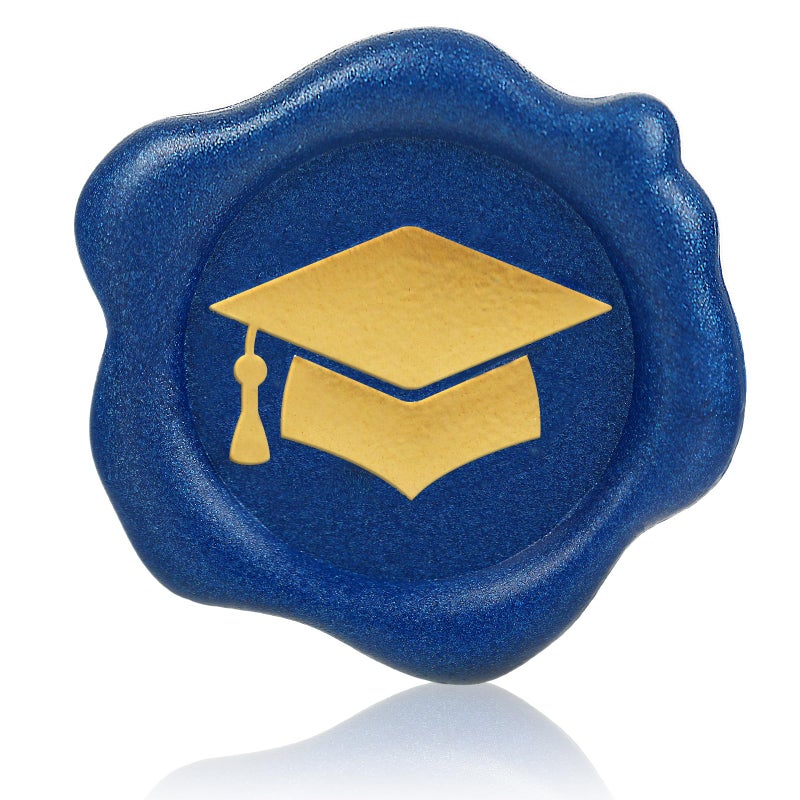 Whaline 50Pcs Graduation Wax Seal Stickers Blue Gold Foil Graduation Cap Envelope Seal Stickers 3D SelfAdhesive Embossed Decals for Congrats Grad DIY Greeting Invitation Card