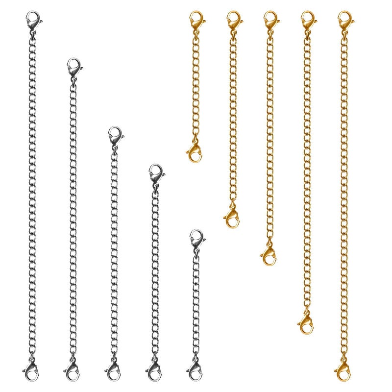 Necklace Extenders 10Pcs Stainless Steel Gold Silver Necklace Bracelet Anklet Extension Chains with Lobster Clasps and Closures for Jewelry Making