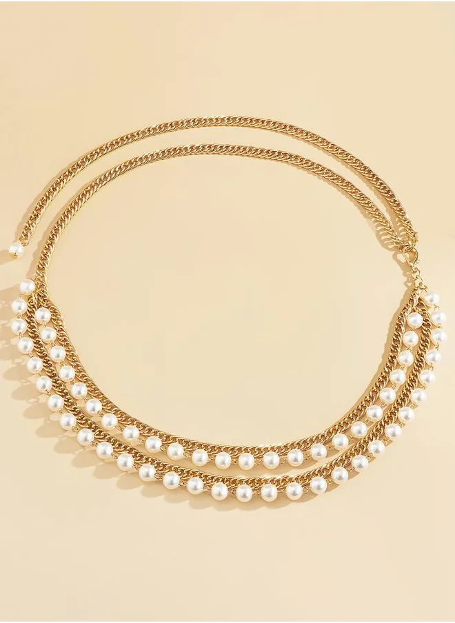 ستايلي Embellished Layered Faux Pearl Belt