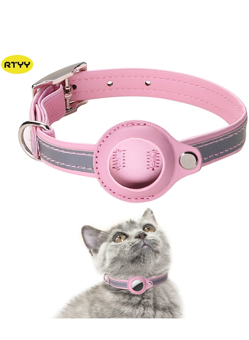 RTYY طوق قطط إيرتاغ، طوق قطط جلدي غير قابل للفصل قابل للتعديل، طوق قطط عاكس مضاد للاختناق مع حامل بطاقة هوائية للفتيات والأولاد والقطط والكلاب الصغيرة والجراء - Image 1