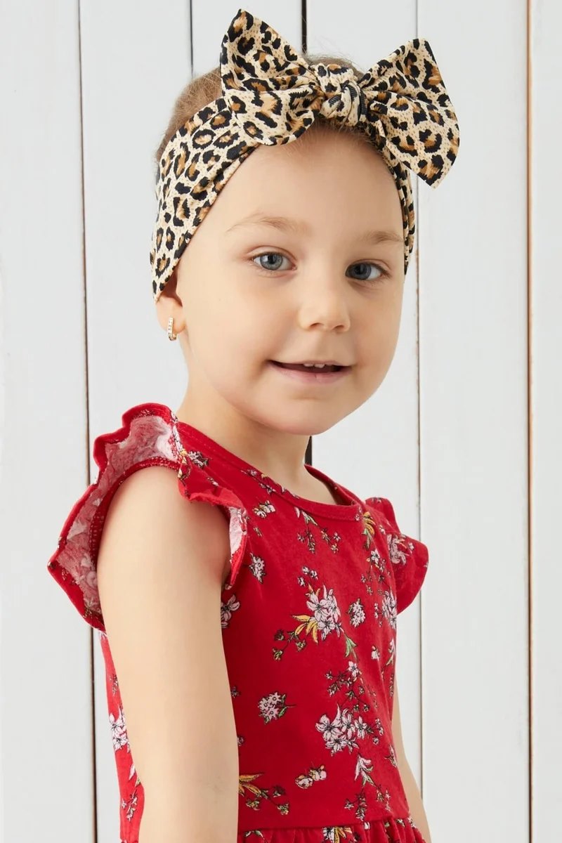Babygiz Leopard Handmade Soft Bow Tied Natural Cotton Combed Cotton Baby Kids Girls Bandana Best Of Series