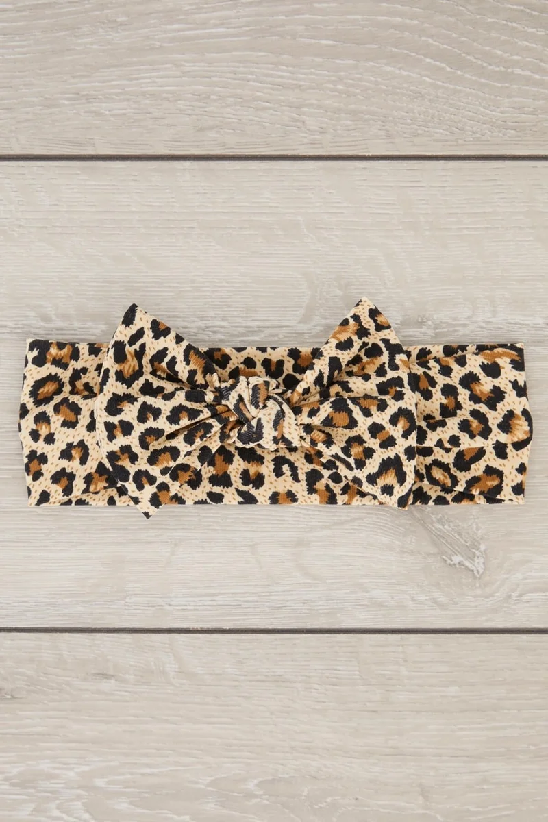 Babygiz Leopard Handmade Soft Bow Tied Natural Cotton Combed Cotton Baby Kids Girls Bandana Best Of Series