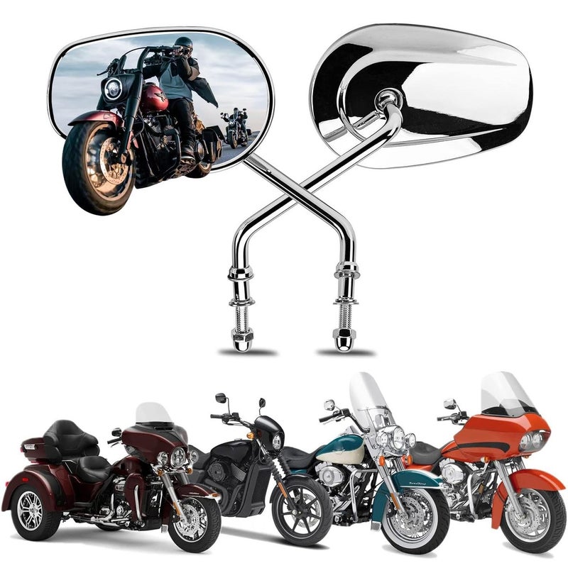 Motobiker مرايا الدراجات النارية متوافقة مع هارلي-ديفيدسون رود كينغ سبورتستر ستريت غلايد إلكترا غلايد داينا سوفتايل رود غلايد 1982-2022 (كروم) - Image 1